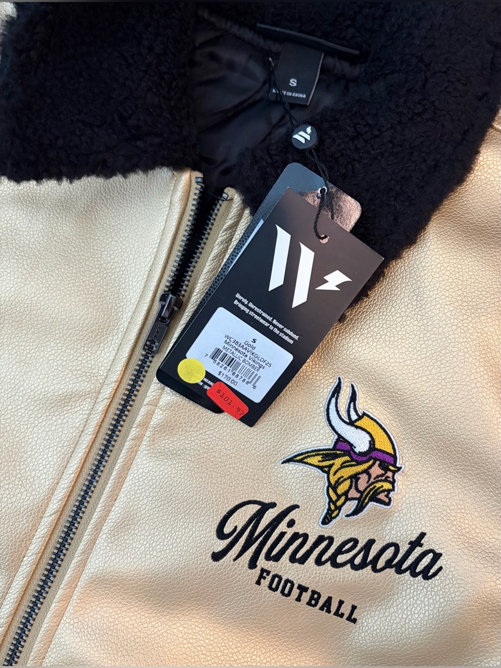 The Wild Collective Minnesota Vikings Faux Leather Bomber Women’s Jacket Sz: S - Picture 6 of 8